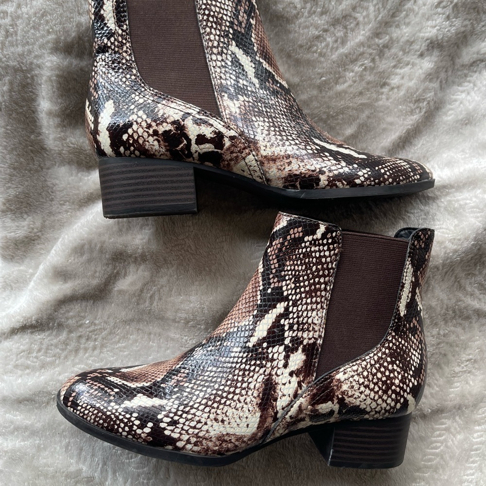 Alex Marie Women’s Snake-Print‎ Ankle Boots in Brown